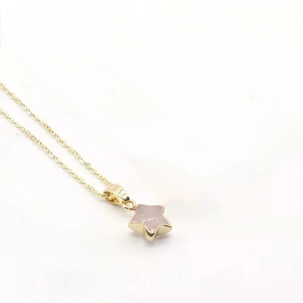 NEW Gold-Plated Star Pendant Necklace in Rose Quartz w/ Gold Chain - Picture 4 of 7